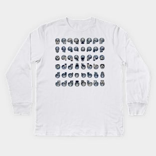 Skull Army Blue (White Background) Kids Long Sleeve T-Shirt